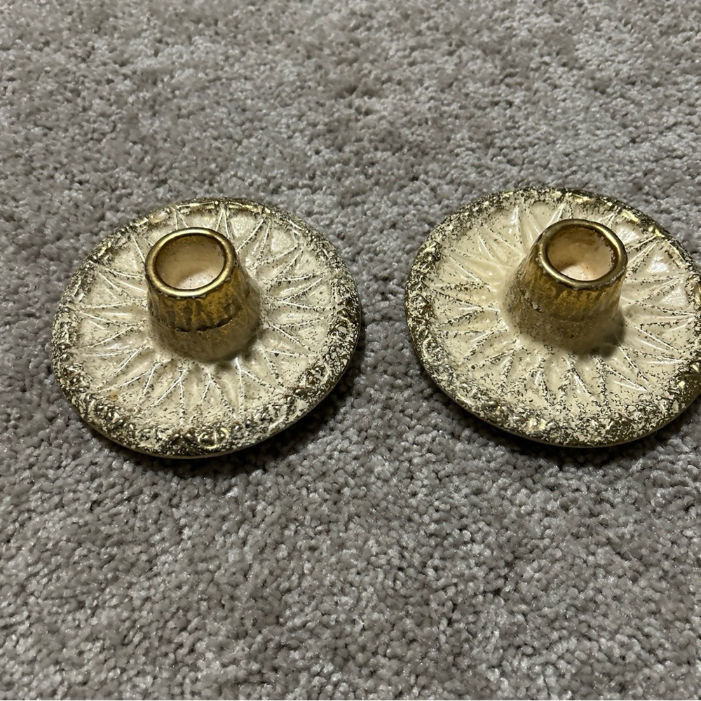 Beige/ gold Candle Stick Holder Round Ceramic Dish 838 USA Lot of 2 MCM